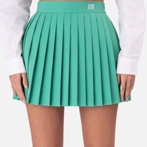 Green Adika Pleated Mini Skirt